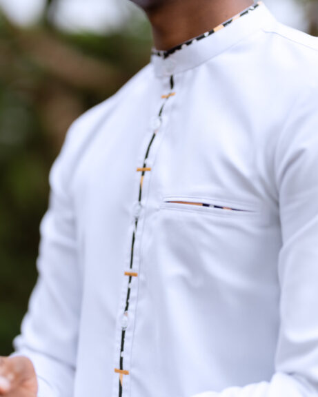 White cotton shirt with Ankara details